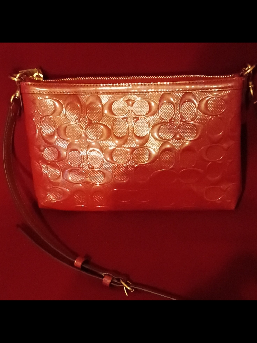 Coach Patent Leather Signature Crossbody Bag in Red